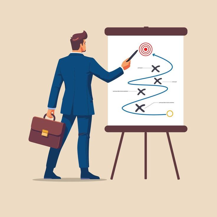 Business strategy planning marketing tactic or winning strategy to achieve target project blocker and solution to be success concept smart businessman presenting business strategy on whiteboard